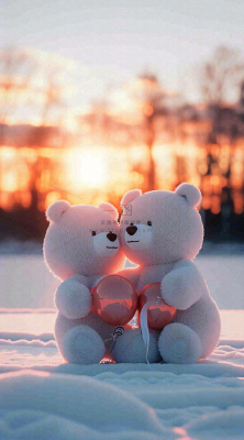 冬天爱心气球小熊浪漫情人节情人温馨，冬至小雪大雪摄影图