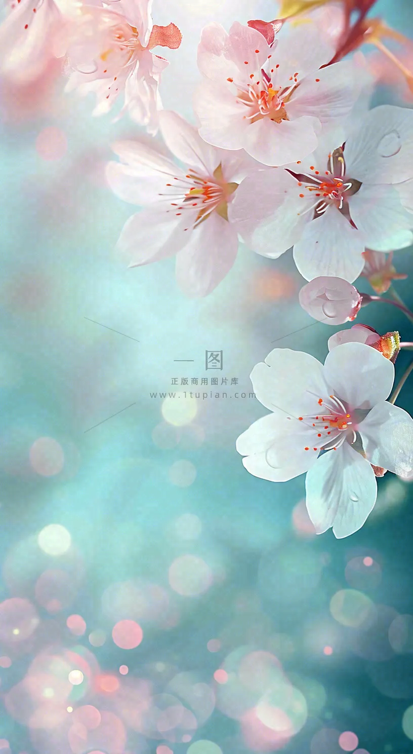 春天枝条上开满花朵,春分摄影图