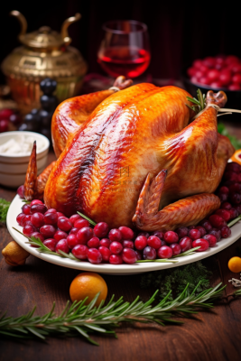 烤鸡感恩节餐桌美食摄影图