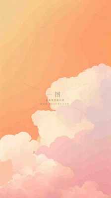 橙色渐变落日天空白云简约扁平手绘背景 橙色渐变落日天空白云简约扁平手绘背景