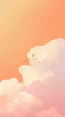 橙色渐变落日天空白云简约扁平手绘背景 橙色渐变落日天空白云简约扁平手绘背景