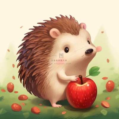 刺猬苹果觅食动物卡通插画素材