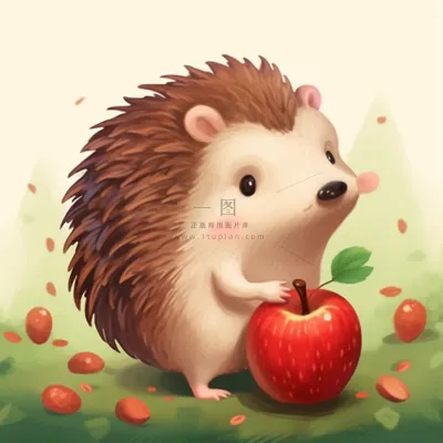 刺猬苹果觅食动物卡通插画素材