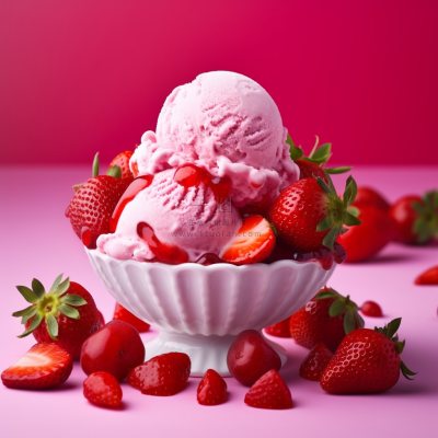 草莓冰淇淋球夏日清凉粉色背景摄影图 草莓冰淇淋球夏日清凉粉色背景摄影图