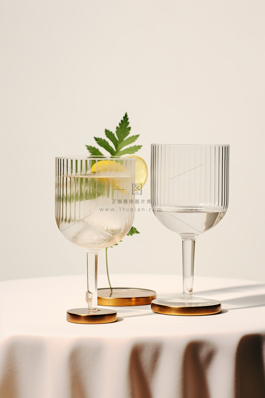 白葡萄酒青柠夏日冰镇饮品摄影图
