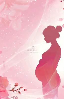 母亲节母爱孕妈妈剪影花瓣唯美插画背景