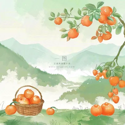 秋天丰收季果树成熟果篮橘子黄杏处暑立秋秋分卡通插画背景 秋天丰收季果树成熟果篮橘子黄杏处暑立秋秋分卡通插画背景