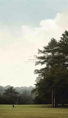 天空白云下的草坪放风筝，简约踏青春天摄影图