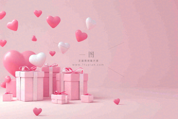 粉色爱心礼盒礼物浪漫唯美立体插画妇女节情人节七夕背景