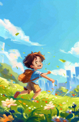 遨游大自然草坪的孩子快乐儿童节卡通插画背景 遨游大自然草坪的孩子快乐儿童节卡通插画背景