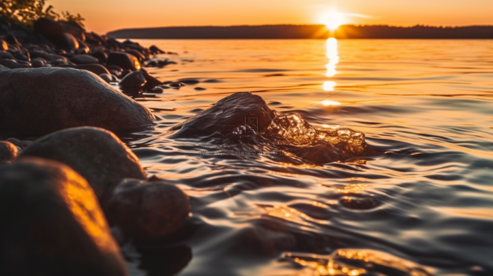 海边日出海浪拍打着礁石摄影图