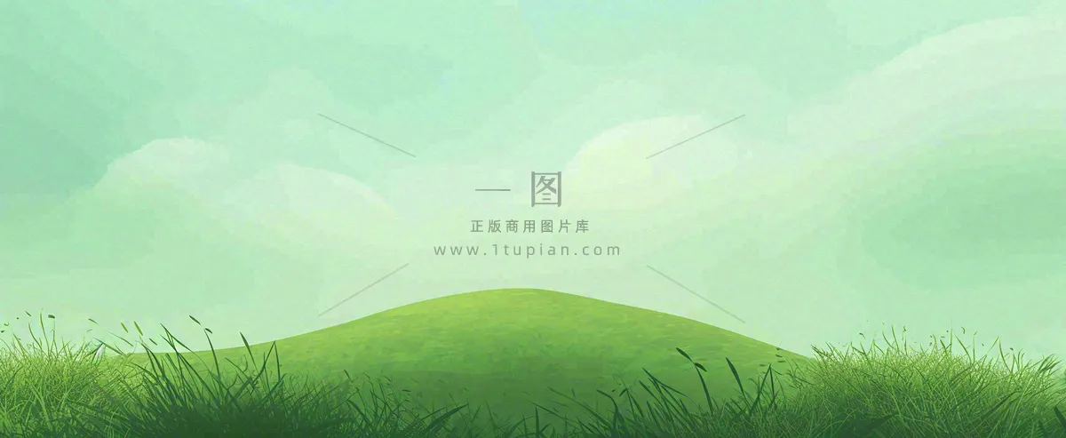 春天手绘绿色山坡春分，踏青，春游