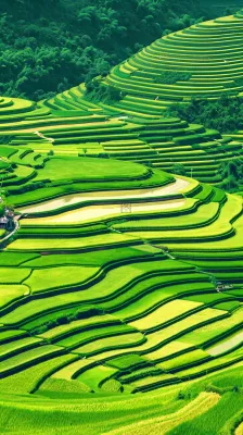 春天唯美绿色梯田种植,乡村小屋,谷雨摄影图 春天唯美绿色梯田种植,乡村小屋,谷雨摄影图