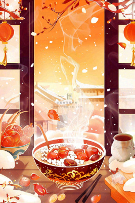 腊八粥冬季新年腊八节卡通插画背景