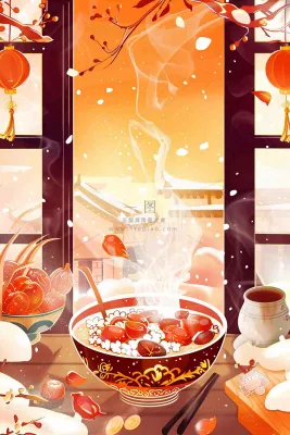 腊八粥冬季新年腊八节卡通插画背景