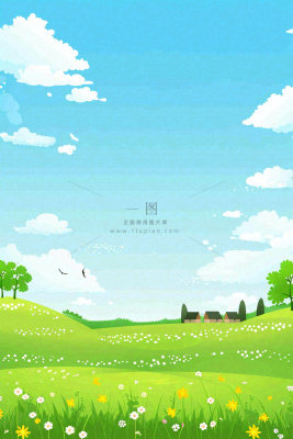 春天绿草地蓝天白云立春春分惊蛰小满卡通插画背景 春天绿草地蓝天白云立春春分惊蛰小满卡通插画背景