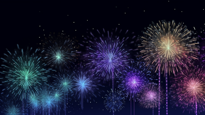 烟花五颜六色的烟花庆典新年节日暮色的天空背景摄影图