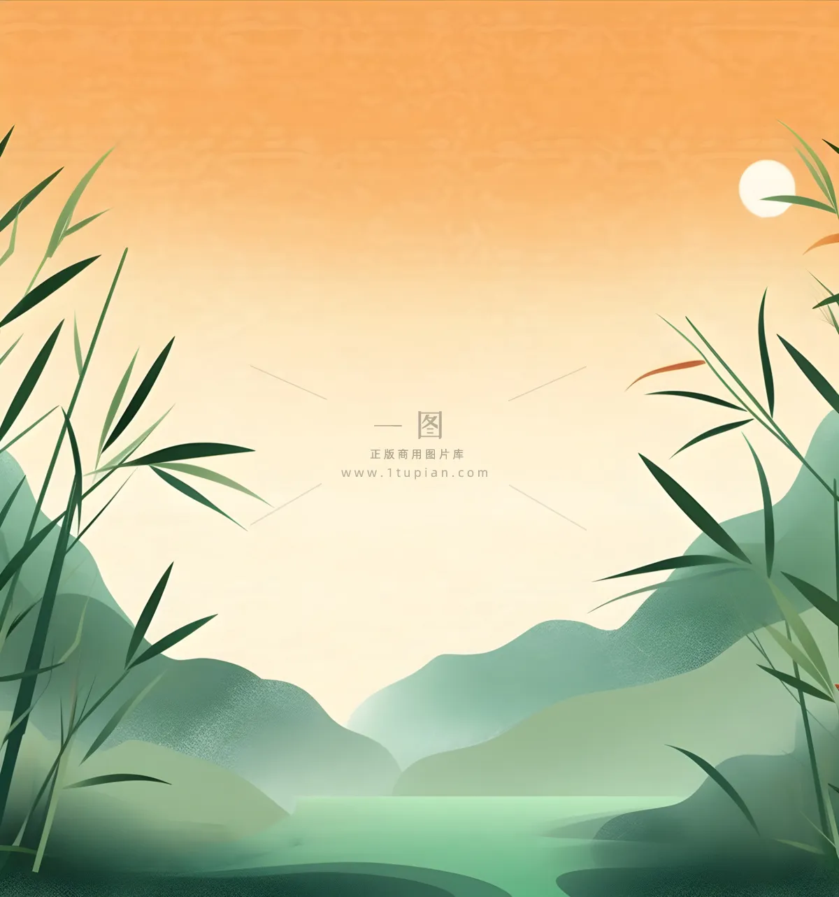 古风国风山水竹叶水墨画风景背景