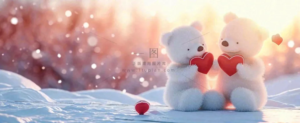 冬天雪地落日下爱情小熊,浪漫雪花情人节520爱情气球摄影图 冬天雪地落日下爱情小熊,浪漫雪花情人节520爱情气球摄影图
