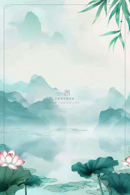 夏天荷花荷叶清凉小清新淡雅立夏夏至暑插画背景 夏天荷花荷叶清凉小清新淡雅立夏夏至暑插画背景