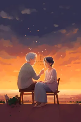 夜晚意境老人陪伴背景