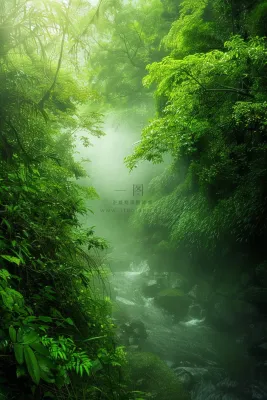 春天森林河流水汽绿意雾气摄影图 春天森林河流水汽绿意雾气摄影图