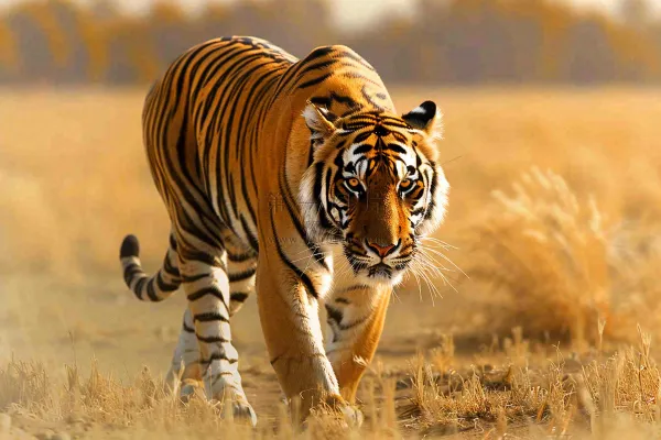 老虎秋天草丛里出行金秋动物摄影图