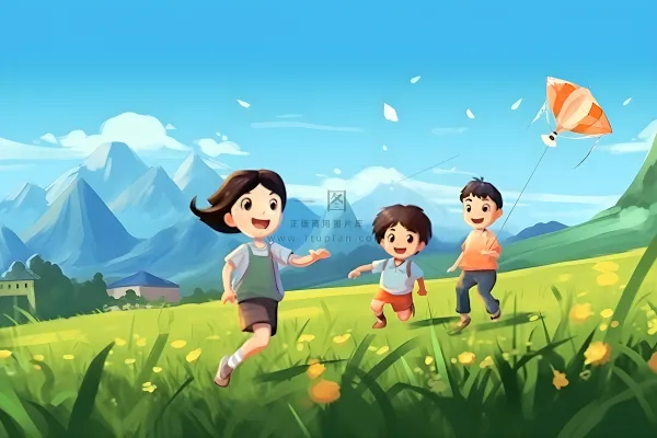 儿童孩子们大自然草原森林游玩卡通背景 儿童孩子们大自然草原森林游玩卡通背景