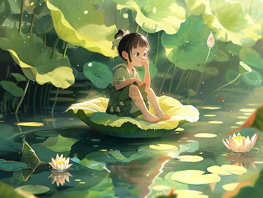 夏日清凉唯美荷花荷叶飘在水面孩童坐在荷叶上吃莲藕小暑立夏夏至大暑卡通插画处暑清凉背景 夏日清凉唯美荷花荷叶飘在水面孩童坐在荷叶上吃莲藕小暑立夏夏至大暑卡通插画处暑清凉背景
