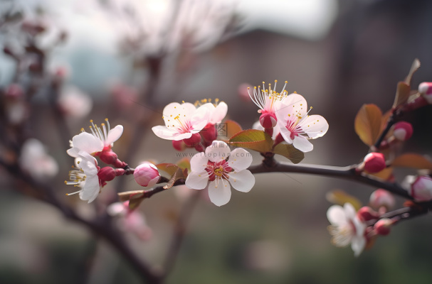 开花的中国传统梅花在阳光下摄影图