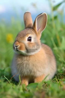棕色兔子在草丛觅食细节摄影图 棕色兔子在草丛觅食细节摄影图