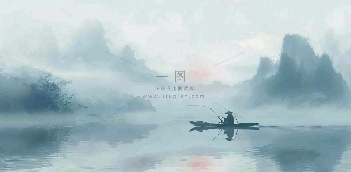 中国风意境水墨山水风景插画背景