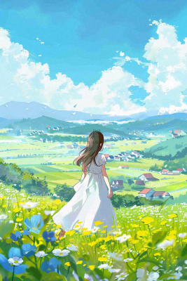 春夏花海里的少女美丽唯美小清新春分立夏夏至青春卡通插画背景 春夏花海里的少女美丽唯美小清新春分立夏夏至青春卡通插画背景