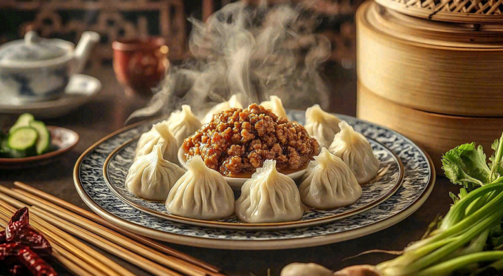 笼屉美味的灌汤包早点美食摄影图