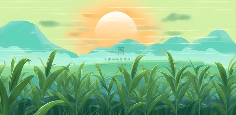 农田庄稼小麦玉米地夕阳晚霞绿色背景