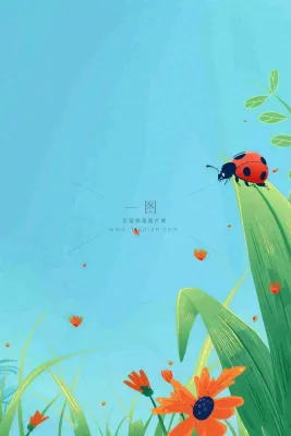 春天草丛花丛里的昆虫七星瓢虫蓝色背景踏青立春春分惊蛰卡通插画背景 春天草丛花丛里的昆虫七星瓢虫蓝色背景踏青立春春分惊蛰卡通插画背景