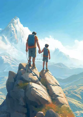 户外郊外徒步登山运动探险旅行手绘插画,健身健康 户外郊外徒步登山运动探险旅行手绘插画,健身健康