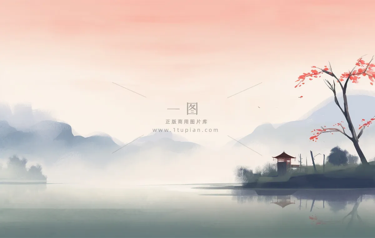 山水水墨画云层山峰中国风插画背景
