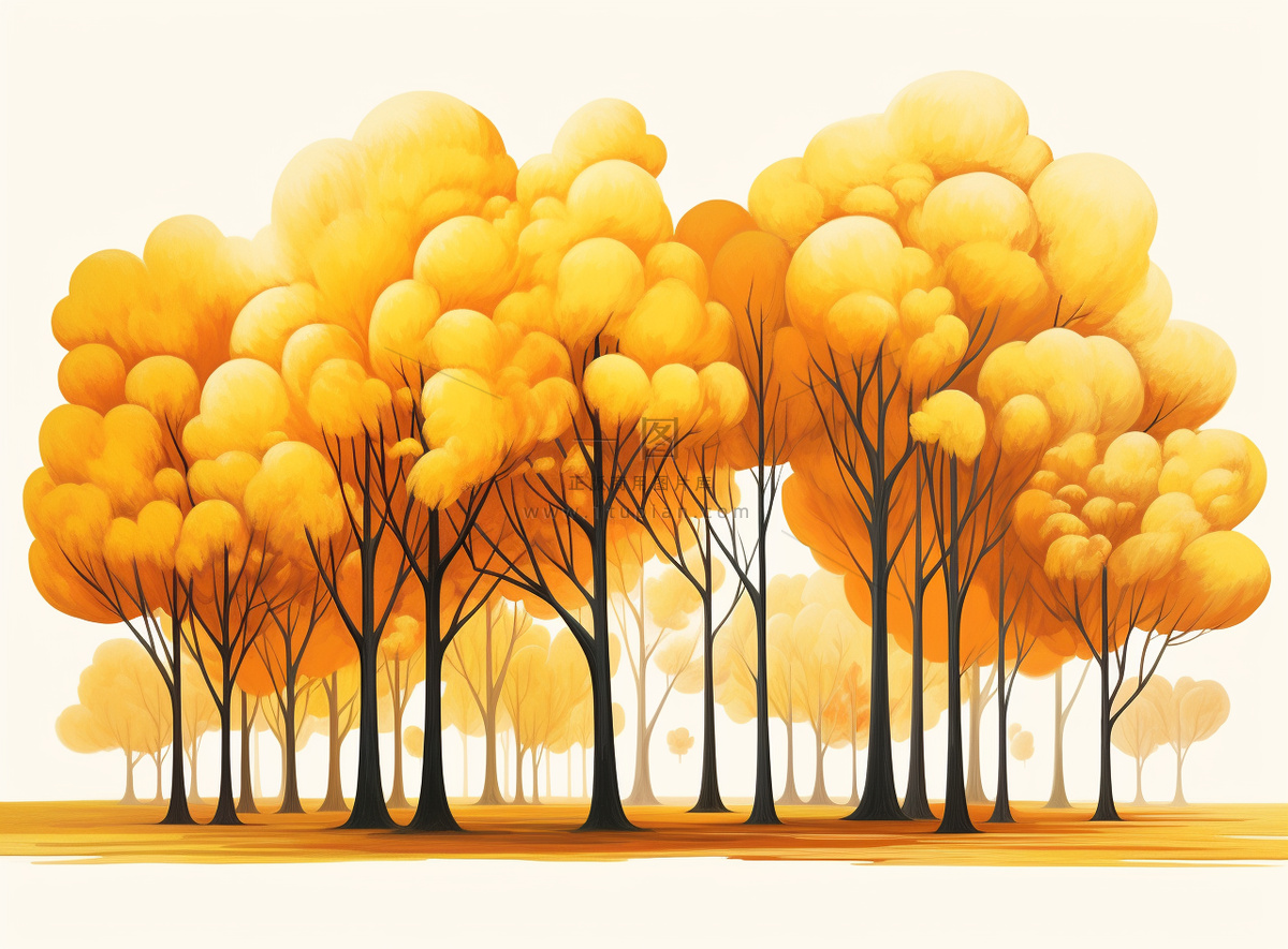 秋季树林黄色树叶卡通插画素材背景