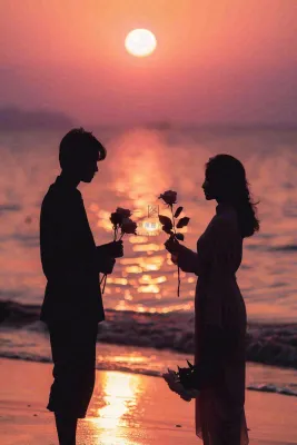 浪漫夕阳晚霞海边情侣情人节七夕摄影图 浪漫夕阳晚霞海边情侣情人节七夕摄影图