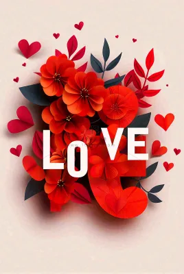 红色鲜花情人节love立体插画情人节七夕背景