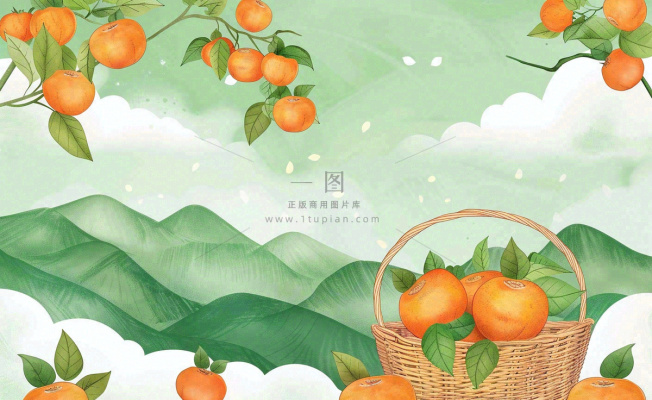 秋天丰收季果树成熟果篮橘子黄杏处暑立秋秋分卡通插画背景 秋天丰收季果树成熟果篮橘子黄杏处暑立秋秋分卡通插画背景