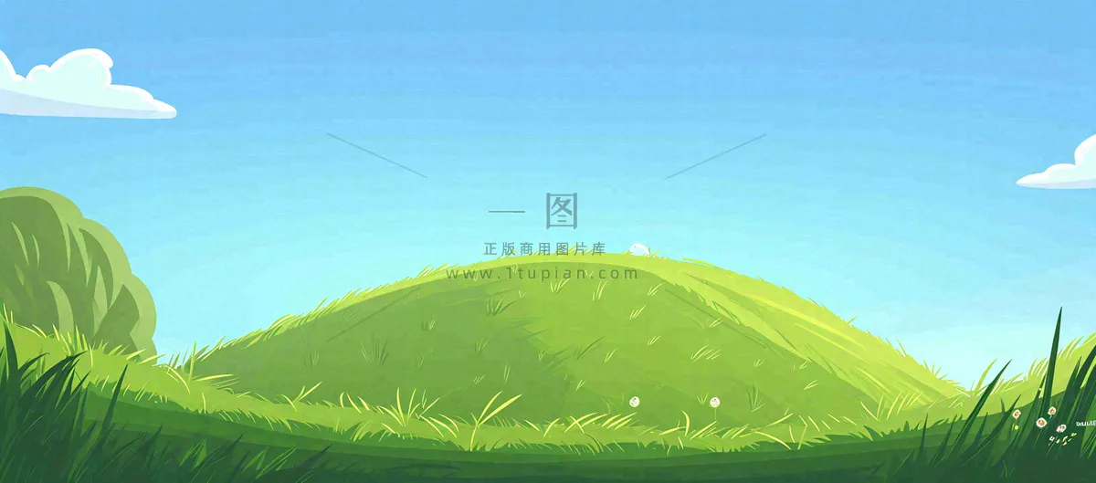 蓝天白云绿植草坪,小草树木清新,春天夏天阳光