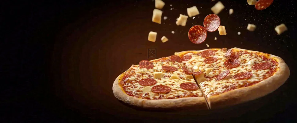 美味的披萨芝士培根腊肠美食摄影图