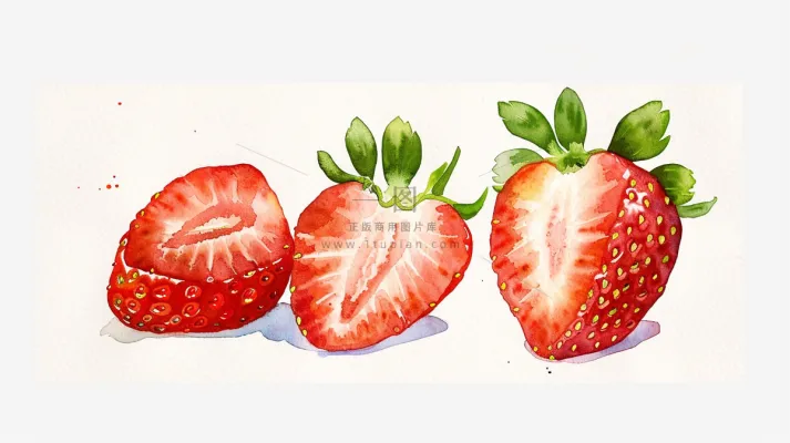 草莓水果水彩插画白色背景