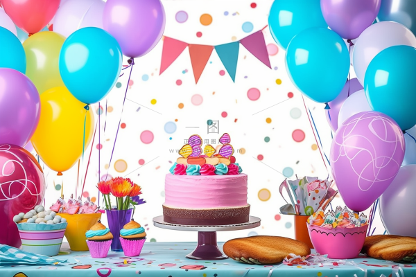 生日派对party蛋糕气球彩带庆祝摄影图