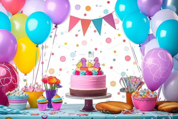 生日派对party蛋糕气球彩带庆祝摄影图