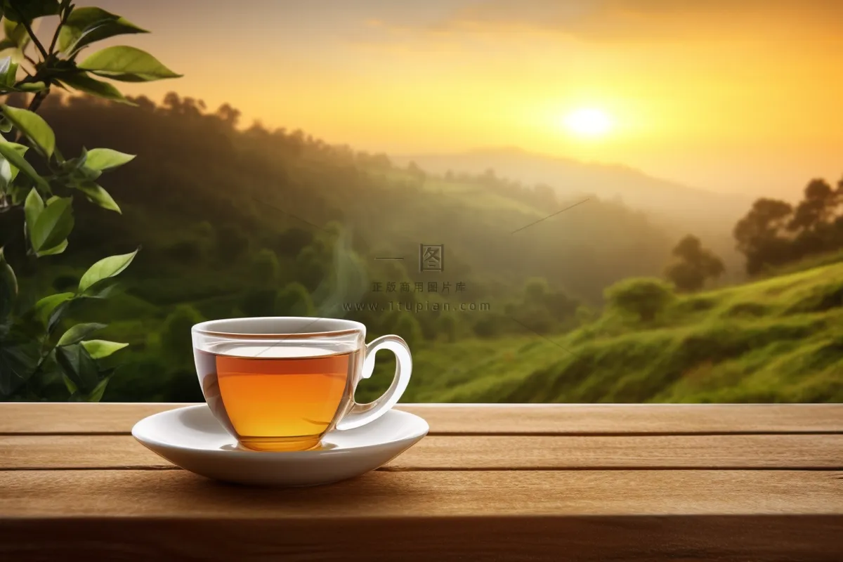 村庄清晨窗台泡着一杯茶摄影图