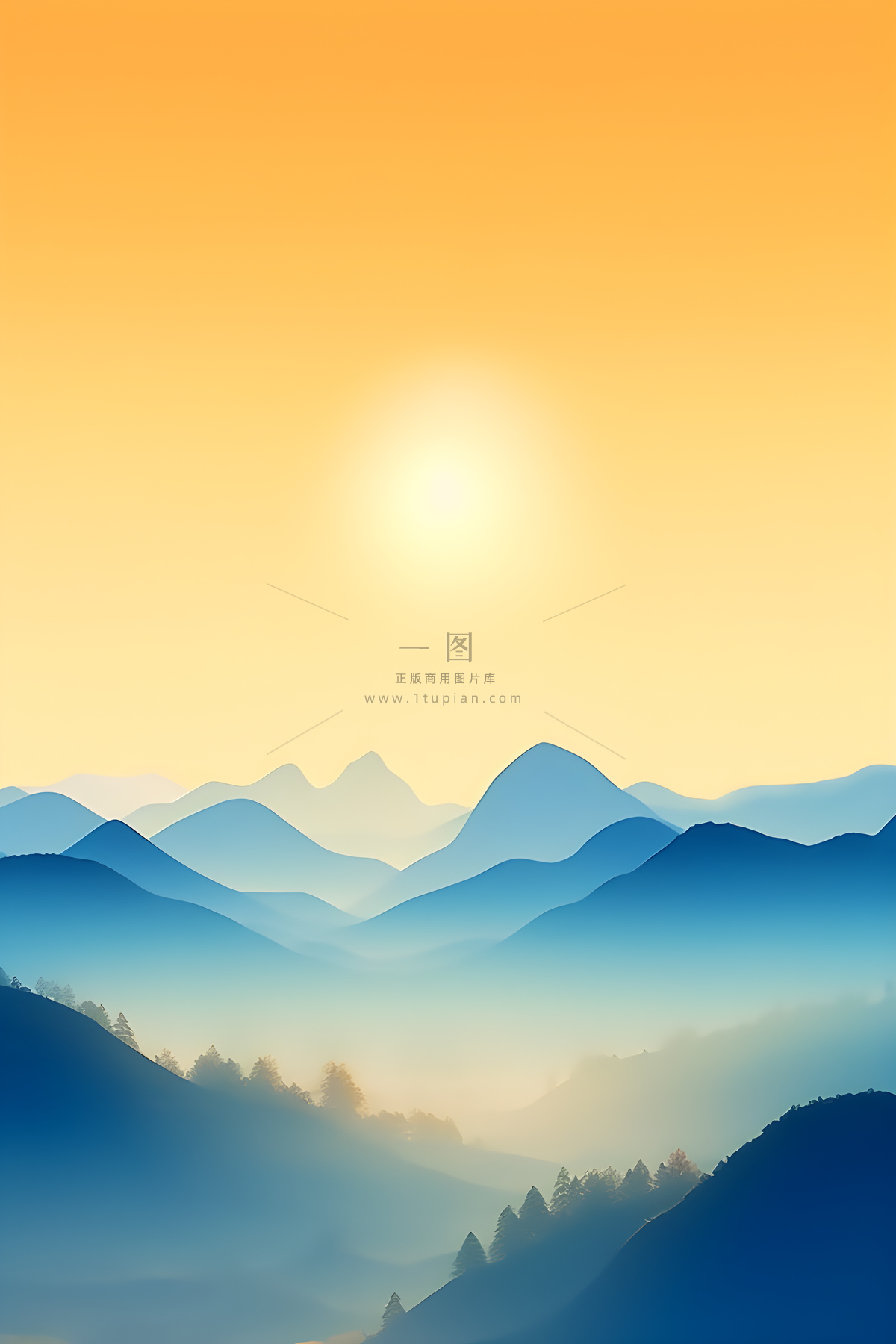 山脉蓝天渐变大气背景