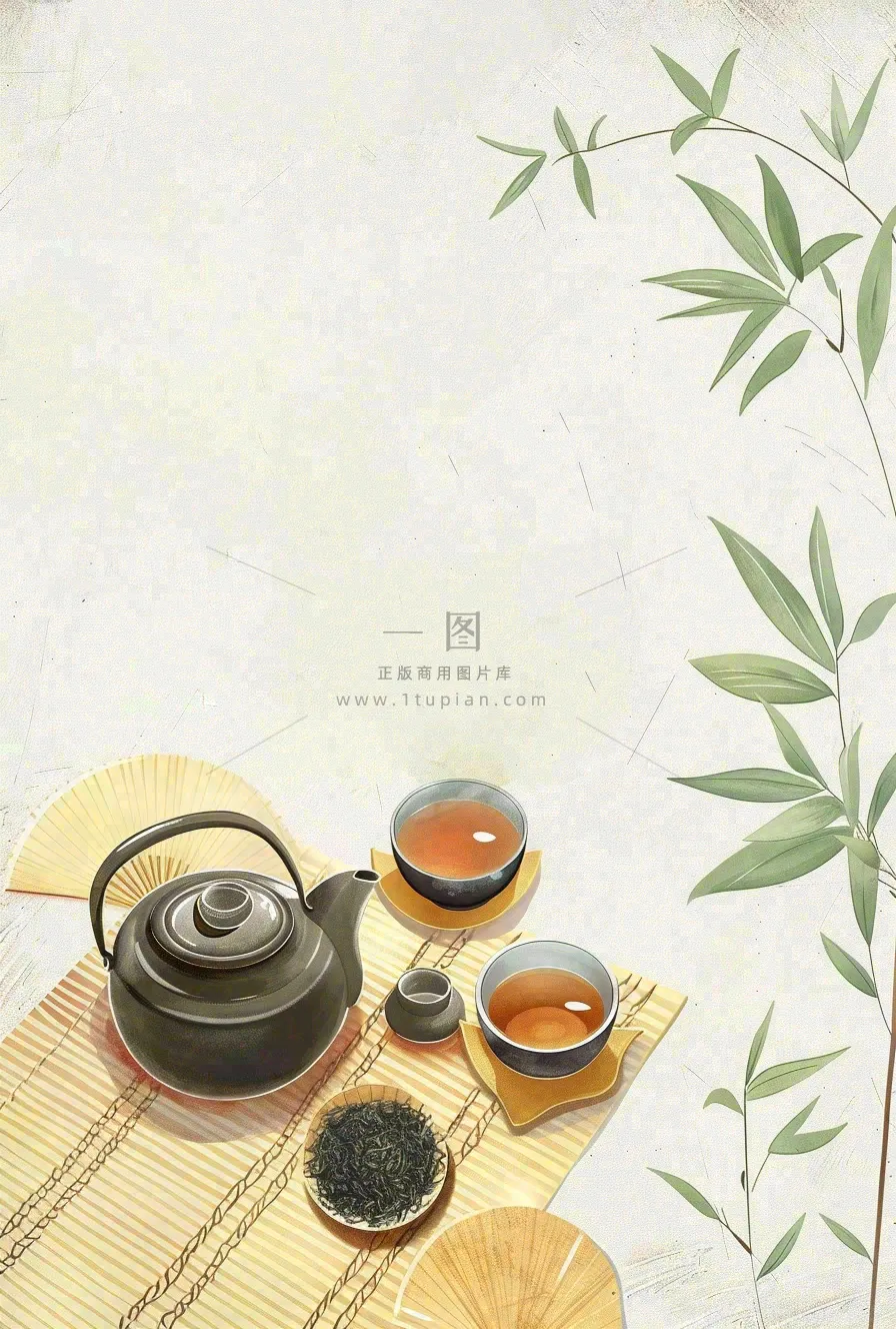 夏天树下饮茶休闲中国风小暑大暑端午节插画背景